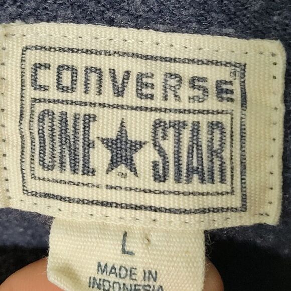 Converse One Star Womens Sz L Blue Solid Long Sleeve Cowl Neck Sweater - Picture 6 of 11